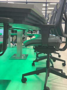 Boardroom table with chairs, LED lighting - green
