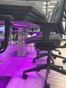 Boardroom table with chairs, LED lighting - pink