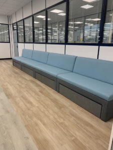 Boardroom bespoke soft furniture with storage fitted underneath