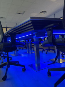 Table with blue LED lighting