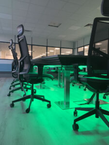 Table with green LED lighting