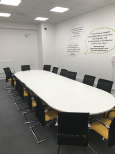 Meeting room, wall graphics and furniture