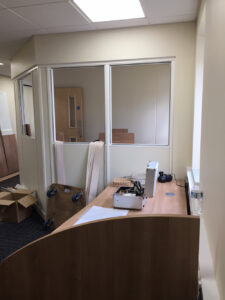 School reception area, work in progress