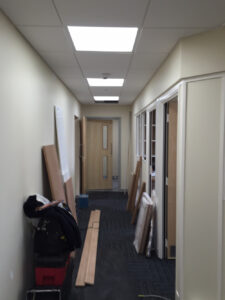 School reception area, work in progress