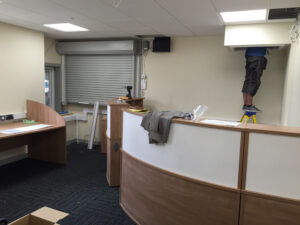 School reception area, work in progress