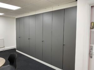 Office breakout space, storage wall
