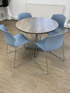 Office breakout space, breakout chairs and table