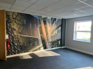 New flooring and wall graphics. Lindner Prater refurbishment