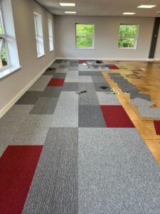 Flooring being laid. Lindner Prater refurbishment