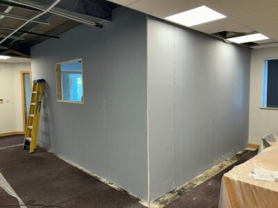 New office partitions being installed during Knights Lowe refurbishment in Ipswich