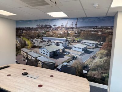 Feature wall mural using Jason’s drone photo of the Port of Felixstowe