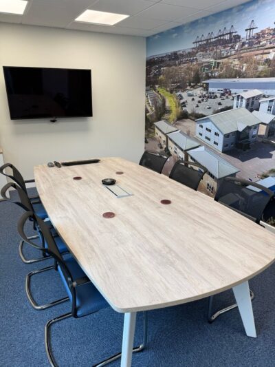 Purpose-built boardroom created during the KWL Logistics office fit out