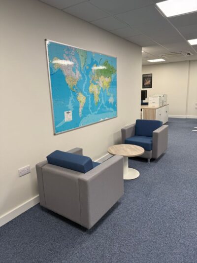 Breakout seating area designed for staff collaboration at KWL Logistics