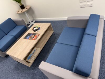 Breakout seating area designed for staff collaboration at KWL Logistics